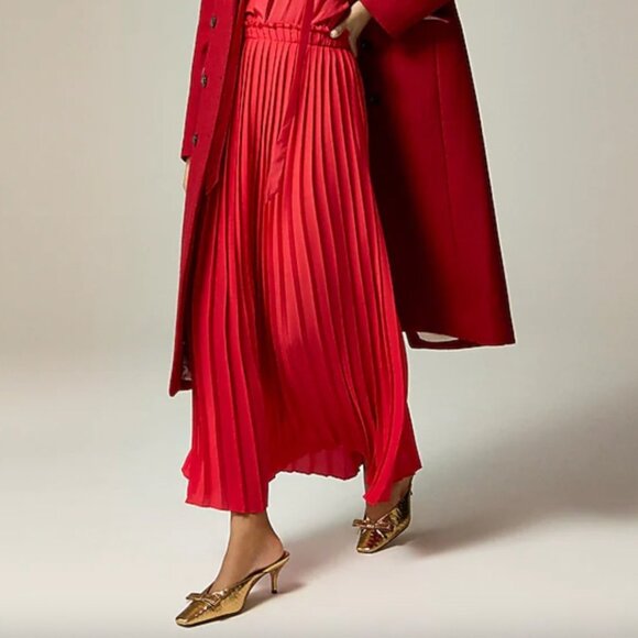 J. Crew Dresses & Skirts - NWT J. Crew Pleated Maxi Skirt Drapey Georgette Womens 14 Candy Apple Red CG359
